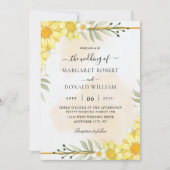 Gele bloemen met een gouden trouwuitnodiging kaart (Voorkant)