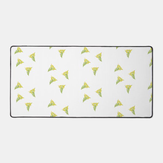 Gele bloemen met groene bladeren op wit bureaumat (Voorkant)