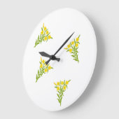 Gele bloemen met groene bladeren op wit grote klok (Hoek)