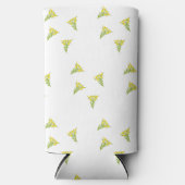 Gele bloemen met groene bladeren op wit seltzer blikjeskoeler (Voorkant)