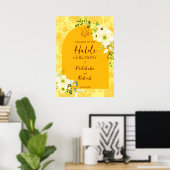 Gele bloemen met Haldi-welkomstteken Poster (Thuiskantoor)