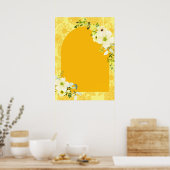 Gele bloemen met Haldi-welkomstteken Poster (Keuken)