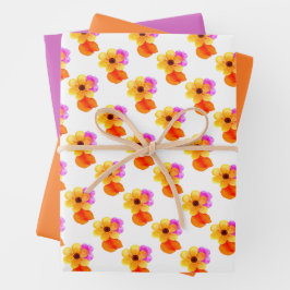 Gele bloemen met Oranje en Paarse bladeren Inpakpapier Vel