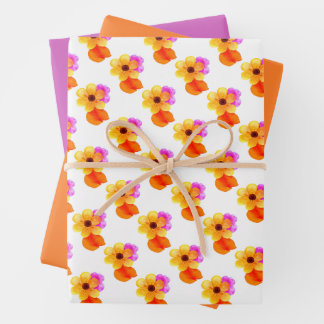 Gele bloemen met Oranje en Paarse bladeren Inpakpapier Vel