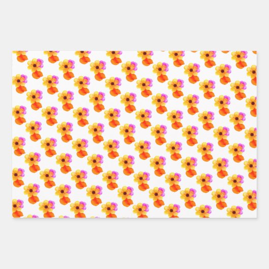 Gele bloemen met Oranje en Paarse bladeren Inpakpapier Vel (Voorkant)