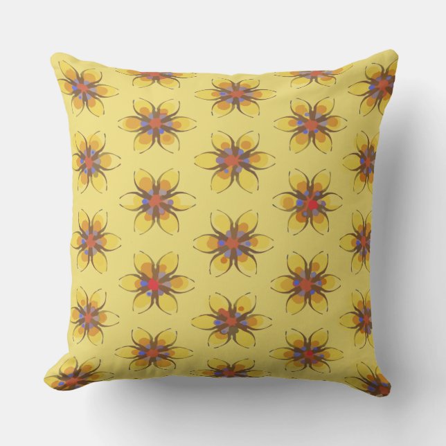 Gele bloemen met Oranje knoppen Kussen (Voorkant)