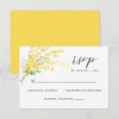 Gele Bloemen Mimosa Lente Bloemen Huwelijk RSVP (Voorkant / Achterkant)
