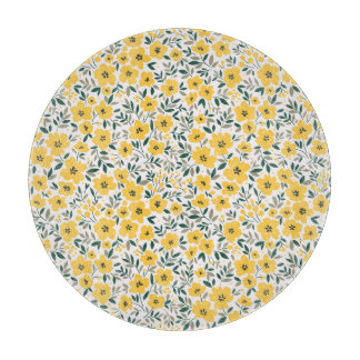 Gele bloemen: moderne bloemen naadloos. snijplank