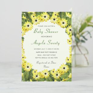 Gele bloemen omlijst baby shower uitnodigingen