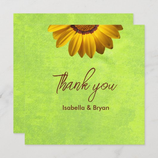 Gele bloemen op Abstract Groen Monogram (Voorkant / Achterkant)