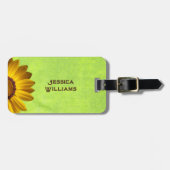 Gele bloemen op Abstract Groen Monogram Bagagelabel (Voorkant horizontaal)
