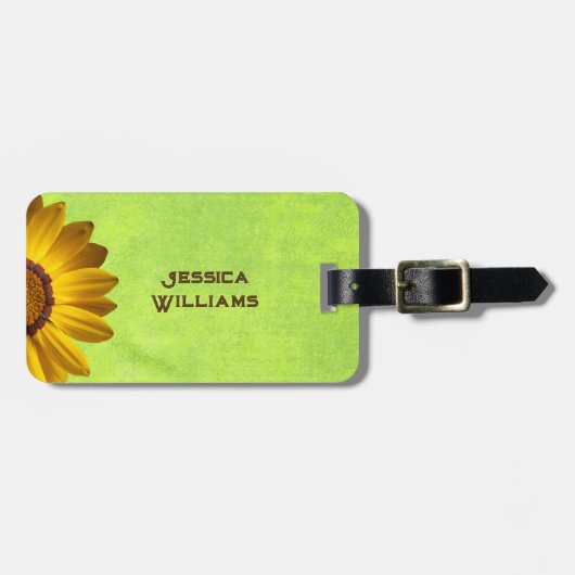 Gele bloemen op Abstract Groen Monogram Bagagelabel (Voorkant horizontaal)