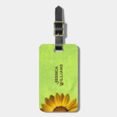 Gele bloemen op Abstract Groen Monogram Bagagelabel (Voorkant verticaal)
