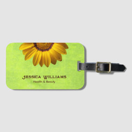 Gele bloemen op Abstract Groen Monogram Bagagelabel