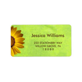 Gele bloemen op Abstract Groen Monogram Etiket