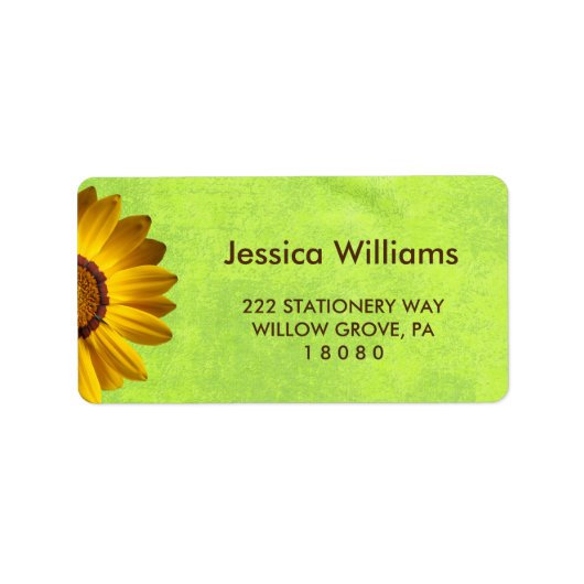 Gele bloemen op Abstract Groen Monogram Etiket (Voorkant)