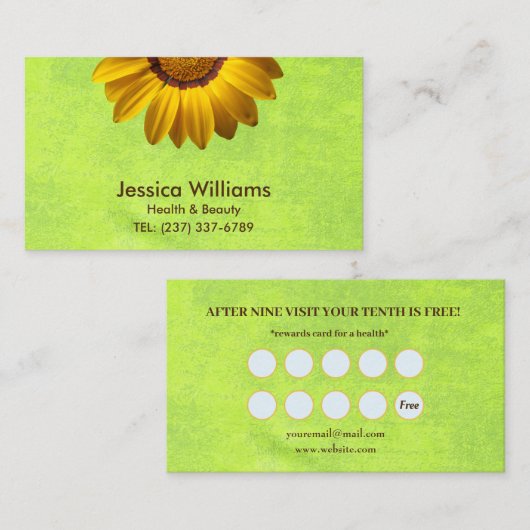 Gele bloemen op Abstract Groen Monogram Klantenkaartje (Voorkant / Achterkant)