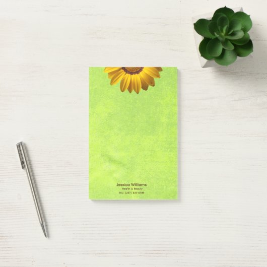 Gele bloemen op Abstract Groen Monogram Post-it® Notes (Kantoor)