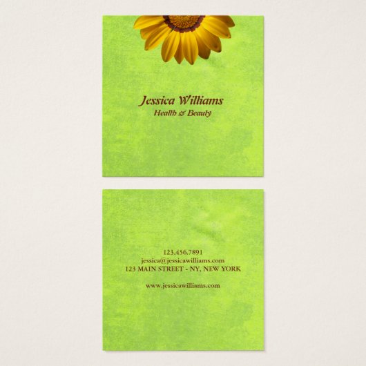 Gele bloemen op Abstract Groen Monogram Vierkante Visitekaartjes (Voorkant /achterkant)