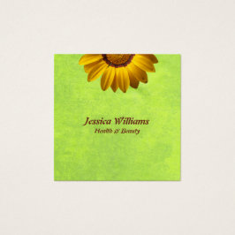 Gele bloemen op Abstract Groen Monogram Vierkante Visitekaartjes