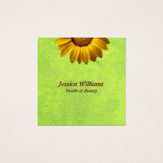 Gele bloemen op Abstract Groen Monogram Vierkante Visitekaartjes (Voorkant)