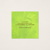 Gele bloemen op Abstract Groen Monogram Vierkante Visitekaartjes (Achterkant)