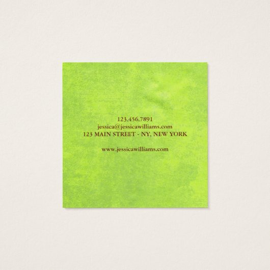 Gele bloemen op Abstract Groen Monogram Vierkante Visitekaartjes (Achterkant)