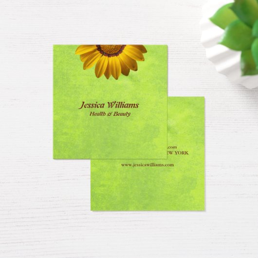 Gele bloemen op Abstract Groen Monogram Vierkante Visitekaartjes (Bureau)