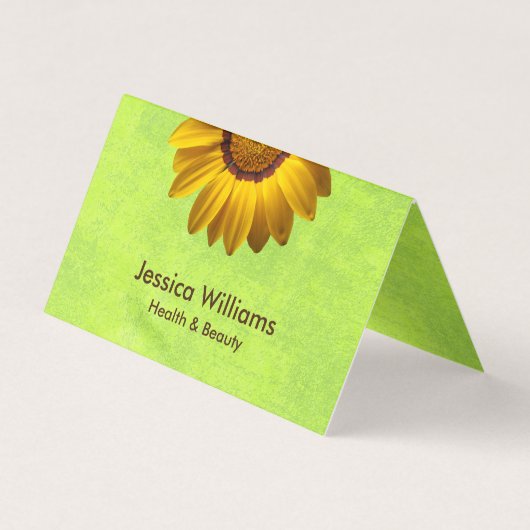 Gele bloemen op Abstract Groen Monogram Visitekaartje (Voorkant)