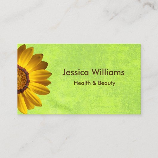 Gele bloemen op Abstract Groen Monogram Visitekaartje (Voorkant)