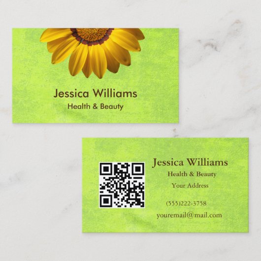 Gele bloemen op Abstract Groen Monogram Visitekaartje (Voorkant / Achterkant)