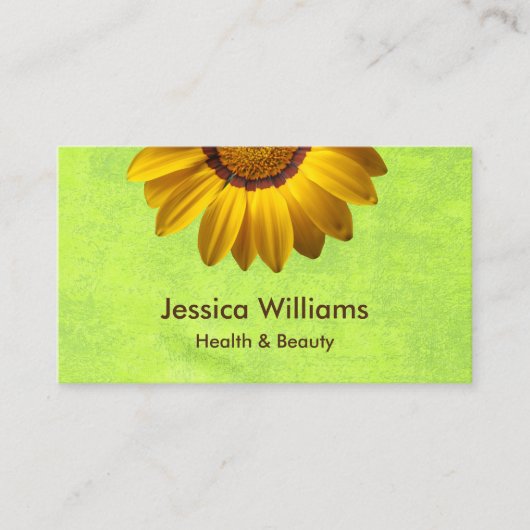 Gele bloemen op Abstract Groen Monogram Visitekaartje (Voorkant)