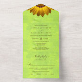 Gele Bloemen op Abstracte Groene Bruiloft All In One Uitnodiging (Binnen)