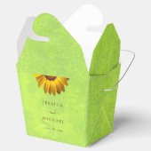 Gele Bloemen op Abstracte Groene Bruiloft Bedankdoosjes (Geopend)