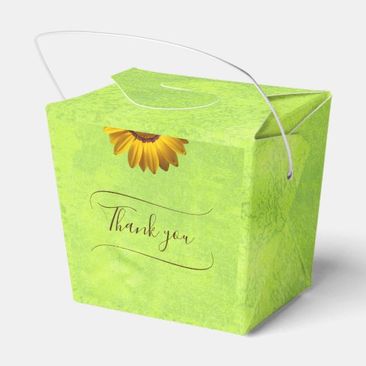 Gele Bloemen op Abstracte Groene Bruiloft Bedankdoosjes (Achterkant)