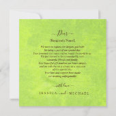 Gele Bloemen op Abstracte Groene Bruiloft Bedankkaart (Achterkant)