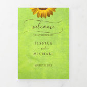 Gele Bloemen op Abstracte Groene Bruiloft Drieluik Programma (Cover)