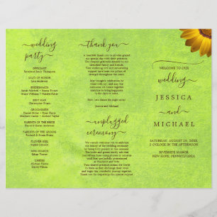 Gele Bloemen op Abstracte Groene Bruiloft Flyer