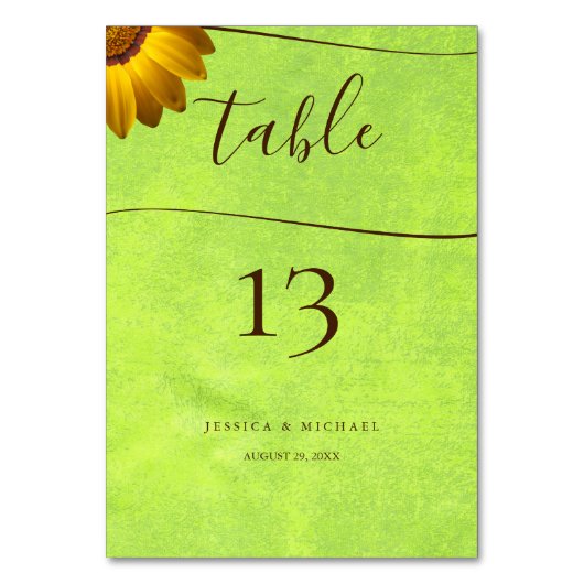Gele Bloemen op Abstracte Groene Bruiloft Kaart (Voorkant)