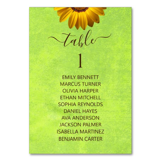 Gele Bloemen op Abstracte Groene Bruiloft Kaart (Voorkant)