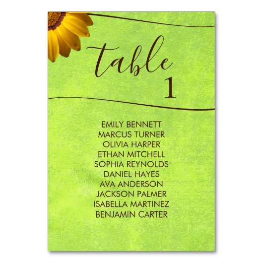 Gele Bloemen op Abstracte Groene Bruiloft Kaart (Voorkant)