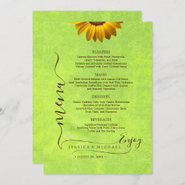 Gele Bloemen op Abstracte Groene Bruiloft Menu