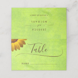 Gele Bloemen op Abstracte Groene Bruiloft Plaatskaartje