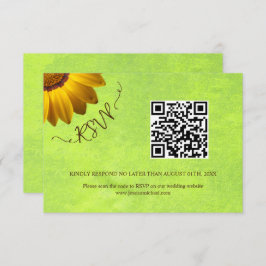 Gele Bloemen op Abstracte Groene Bruiloft RSVP Kaartje