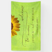 Gele Bloemen op Abstracte Groene Bruiloft Spandoek (Verticaal)