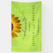 Gele Bloemen op Abstracte Groene Bruiloft Spandoek (Verticaal)