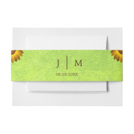 Gele Bloemen op Abstracte Groene Bruiloft Uitnodigingen Wikkel