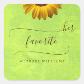 Gele Bloemen op Abstracte Groene Bruiloft Vierkante Sticker (Voorkant)