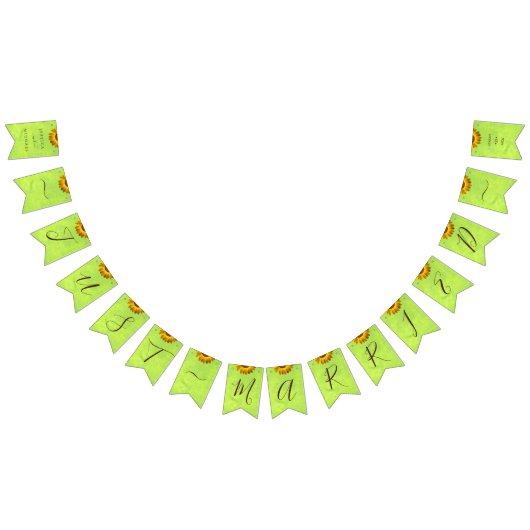 Gele Bloemen op Abstracte Groene Bruiloft Vlaggetjes (Alle)