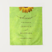 Gele Bloemen op Abstracte Groene Bruiloft Wandkleed (Voorkant)
